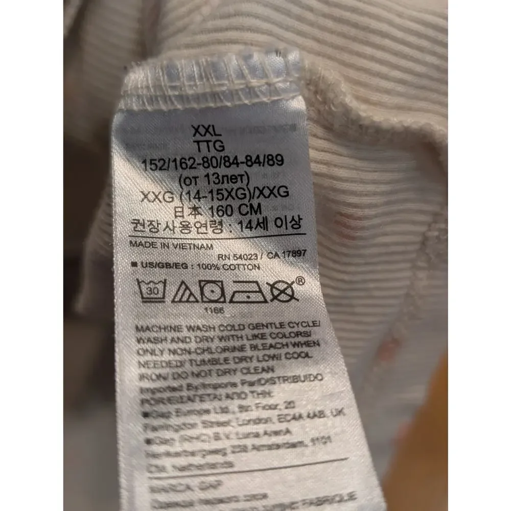Gap Kids Long Sleeve V-Neck Ribbed Henley, White, Pink, Girl's XXL 14/15, LN